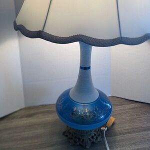 Vtg France Made Blue Sugared Glass Table Lamp